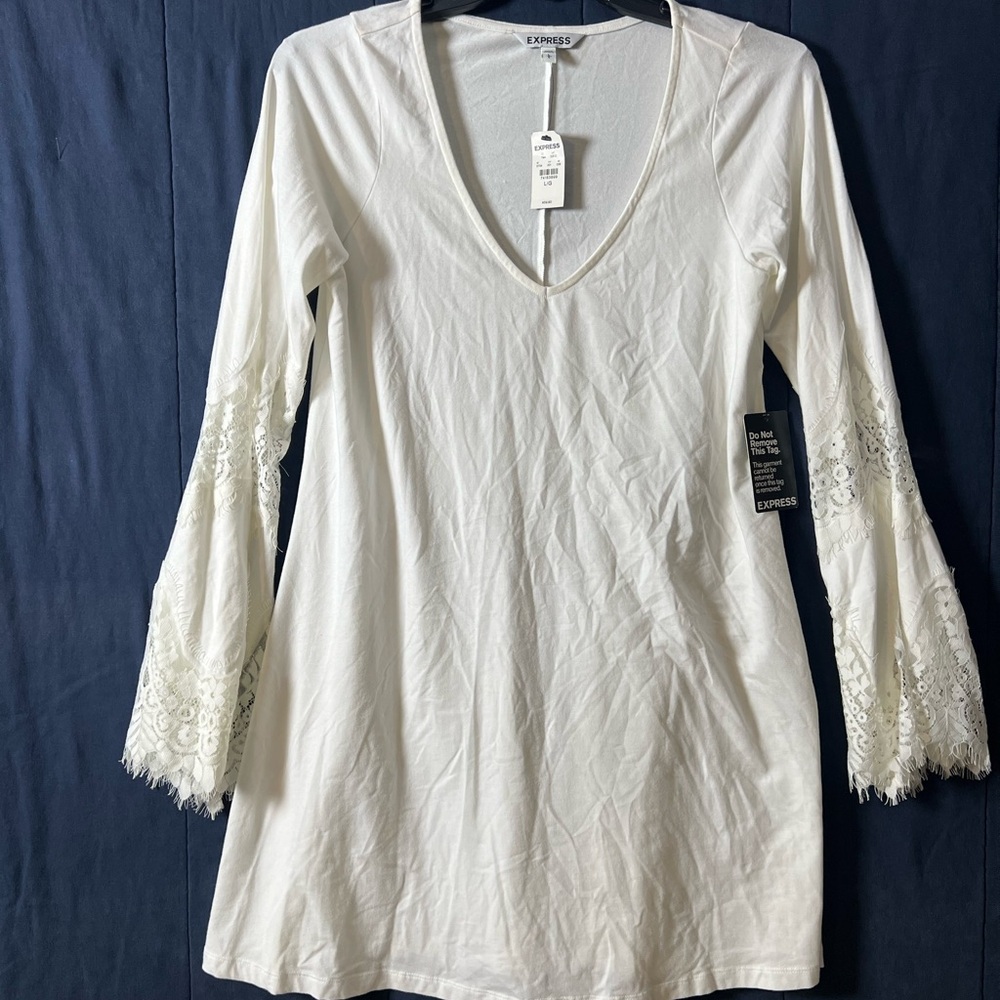 Express Ivory Lace Sleeve Tunic